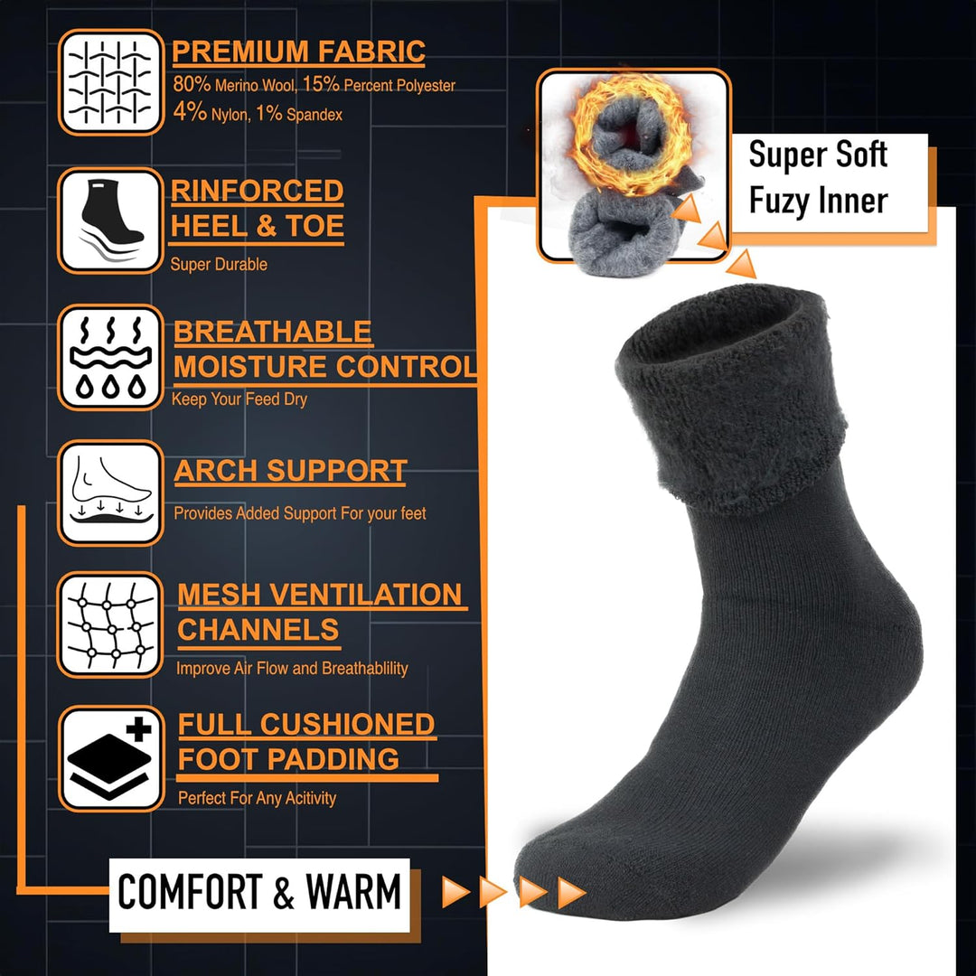 Winter Thermal Boot Socks - HeatGrip-6 pairs of mixed colours-Nora Luxe