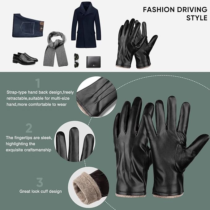 Winter Thermal Touchscreen Leather Gloves - Mason-Black-Nora Luxe