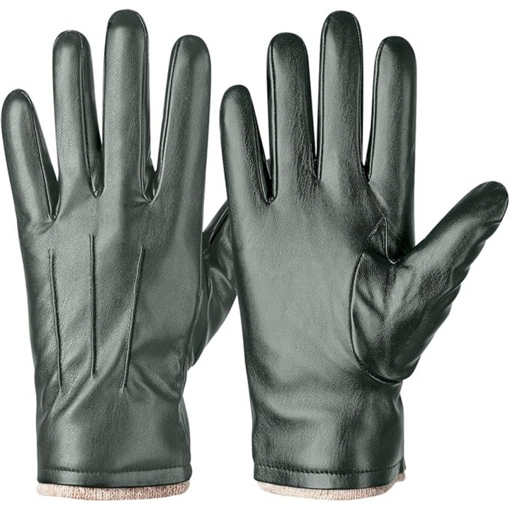 Winter Thermal Touchscreen Leather Gloves - Mason-Olive green-Nora Luxe