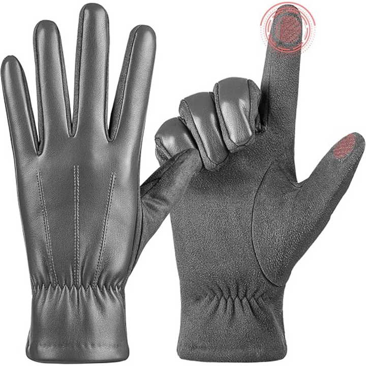 Winter Touchscreen Gloves made of Suede Leather - Victor-Black-M-L-Nora Luxe