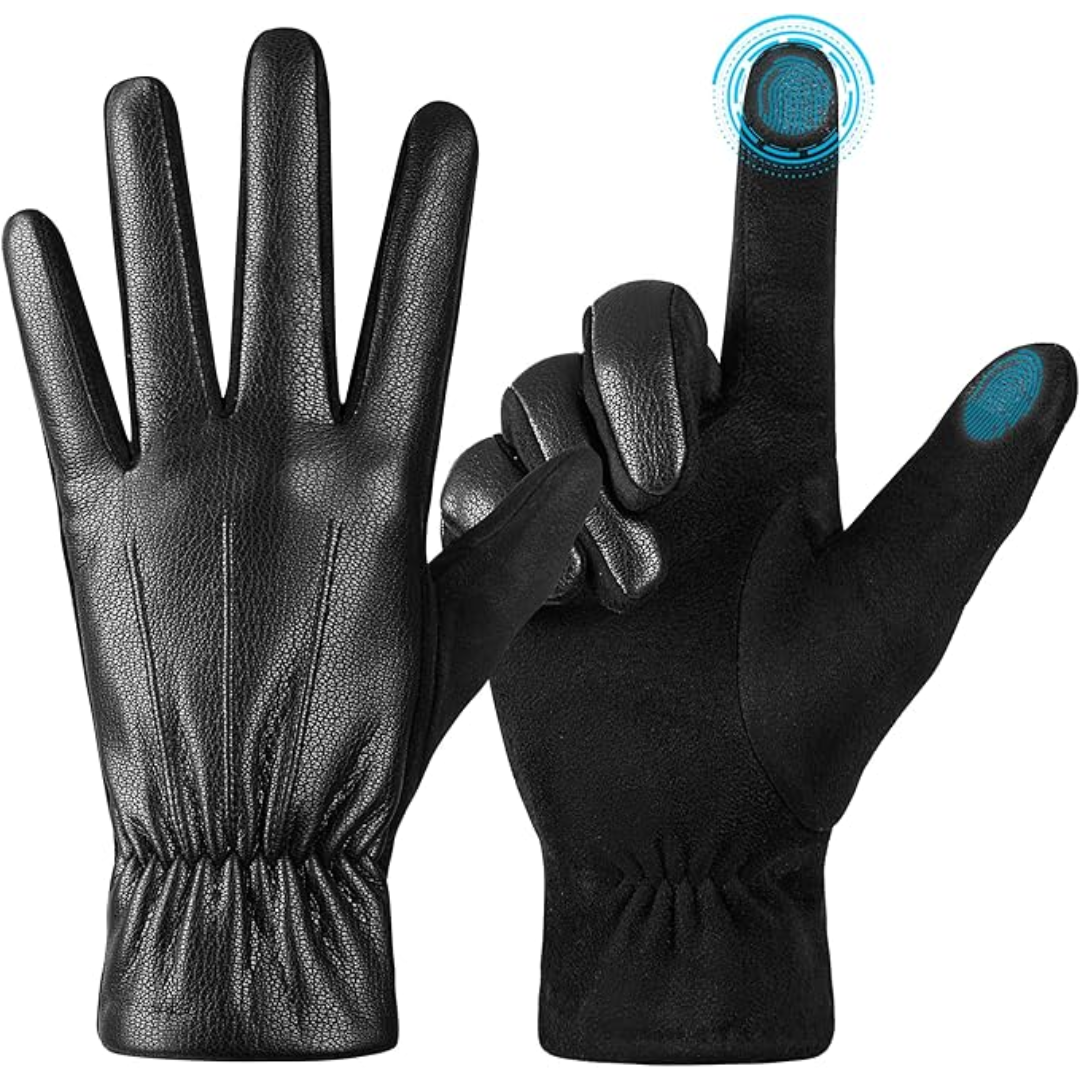 Winter Touchscreen Gloves made of Suede Leather - Victor-Black-M-L-Nora Luxe