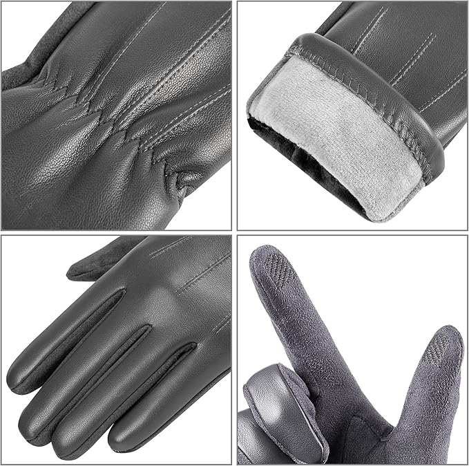 Winter Touchscreen Gloves made of Suede Leather - Victor-Black-M-L-Nora Luxe