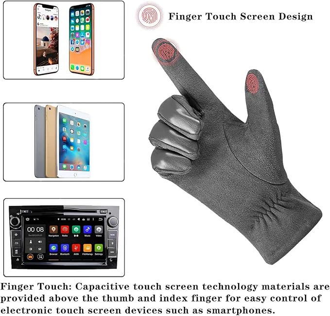Winter Touchscreen Gloves made of Suede Leather - Victor-Black-M-L-Nora Luxe