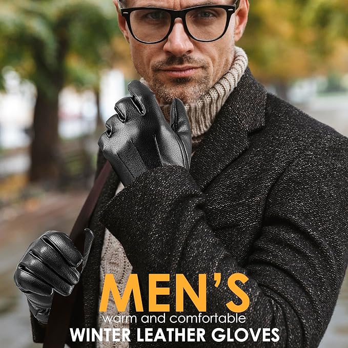 Winter Touchscreen Gloves made of Suede Leather - Victor-Black-M-L-Nora Luxe
