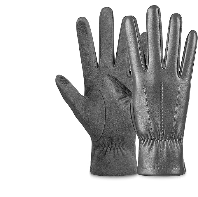 Winter Touchscreen Gloves made of Suede Leather - Victor-Black-M-L-Nora Luxe