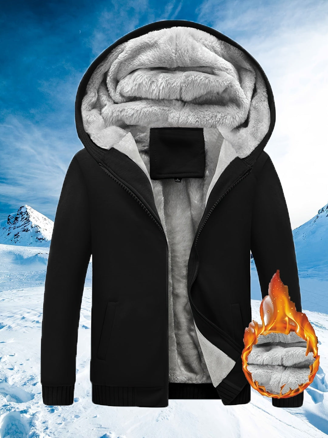 Winter Warm Fleece Jacket with Hood - Dario-Black-S-Nora Luxe