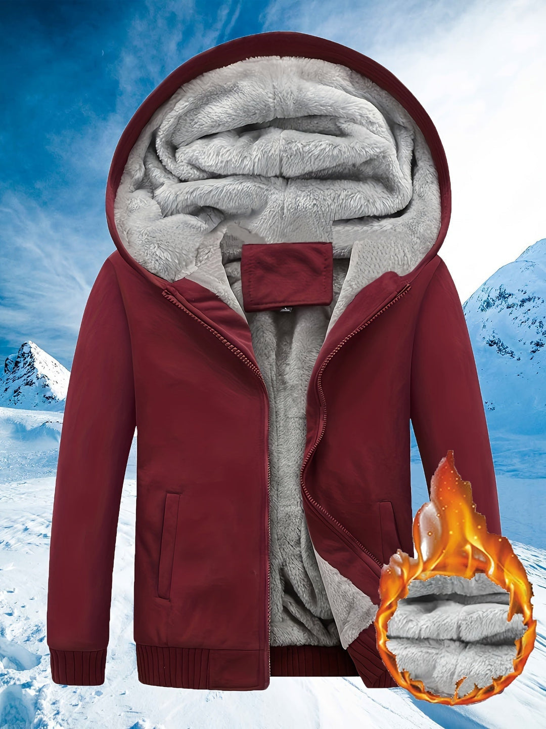Winter Warm Fleece Jacket with Hood - Dario-Bordeaux red-S-Nora Luxe