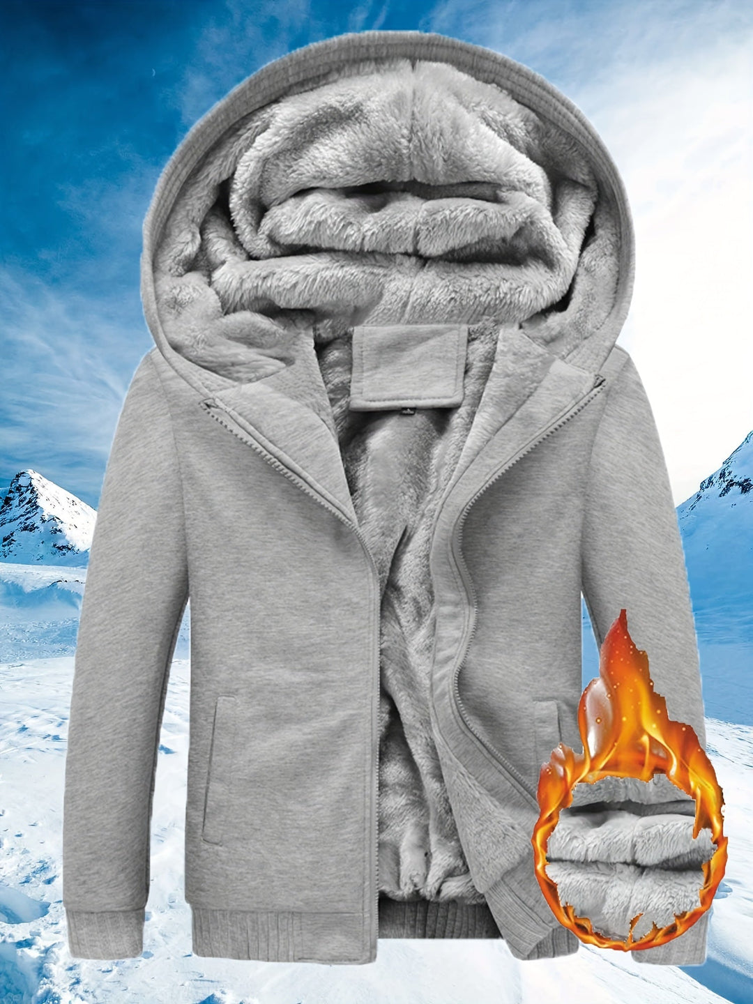 Winter Warm Fleece Jacket with Hood - Dario-Light gray-S-Nora Luxe