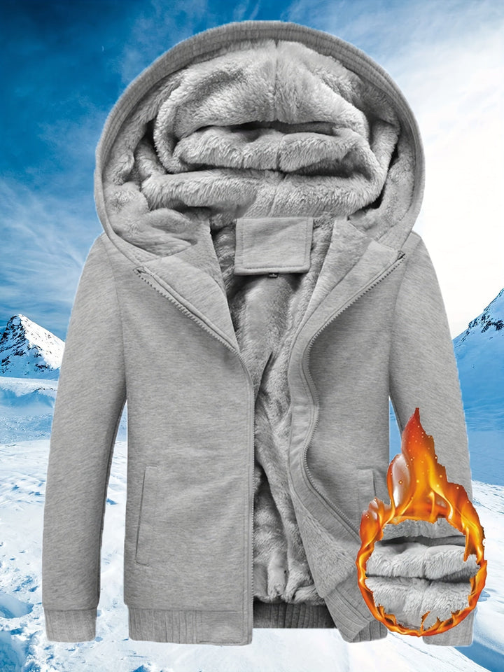 Winter Warm Fleece Jacket with Hood - Dario-Light gray-S-Nora Luxe