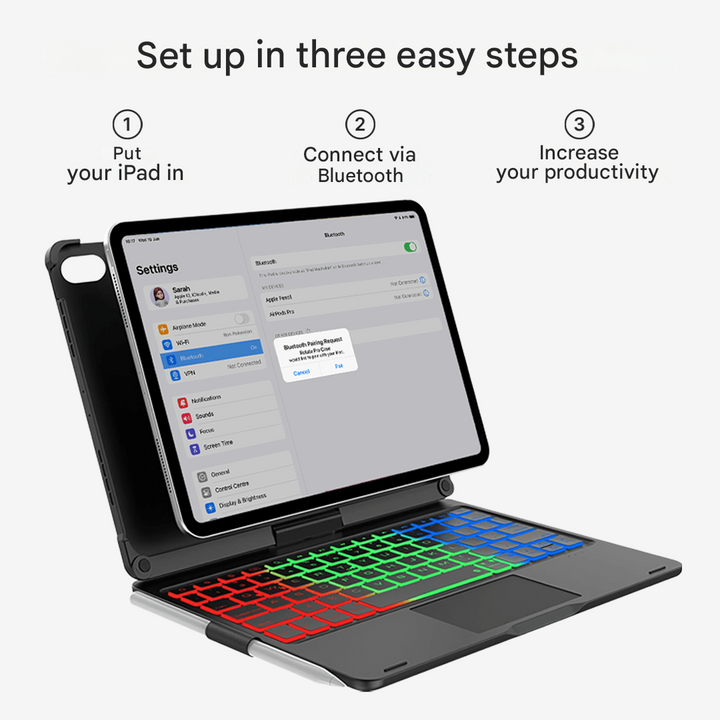 Wireless 360° Rotatable Keyboard - KeySpin Cover-iPad Pro 12.9-inch (6th/5th/4th/3rd Gen)-Black-Nora Luxe