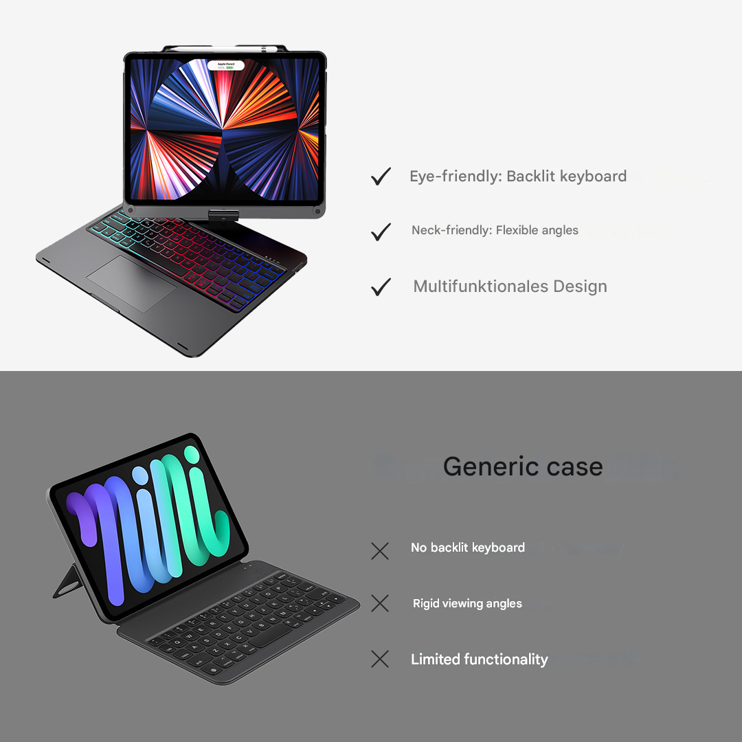 Wireless 360° Rotatable Keyboard - KeySpin Cover-iPad Pro 12.9-inch (6th/5th/4th/3rd Gen)-Black-Nora Luxe