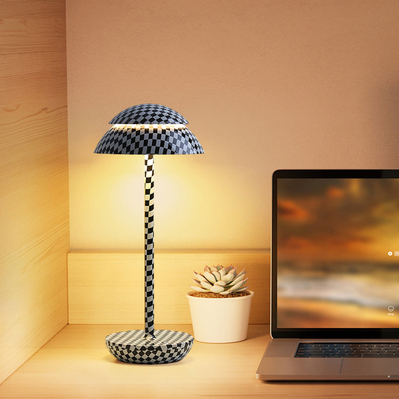 Wireless Rechargeable Table Lamp with LED Lighting - GlowBeam-Black and White Check-Nora Luxe