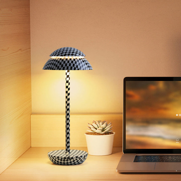 Wireless Rechargeable Table Lamp with LED Lighting - GlowBeam-Black and White Check-Nora Luxe