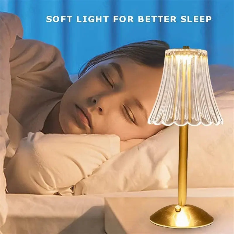 Wireless Table Lamp with Crystal Decor and Dimmable Lighting - GlamLight-Nora Luxe
