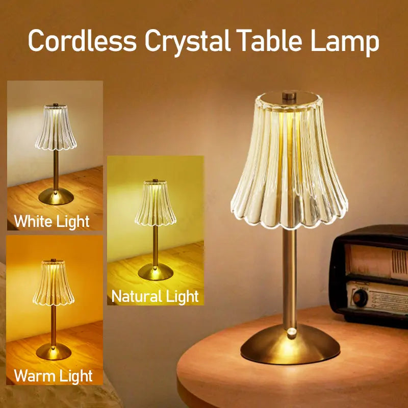 Wireless Table Lamp with Crystal Decor and Dimmable Lighting - GlamLight-Nora Luxe