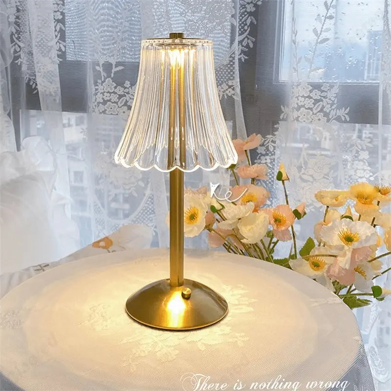 Wireless Table Lamp with Crystal Decor and Dimmable Lighting - GlamLight-Nora Luxe