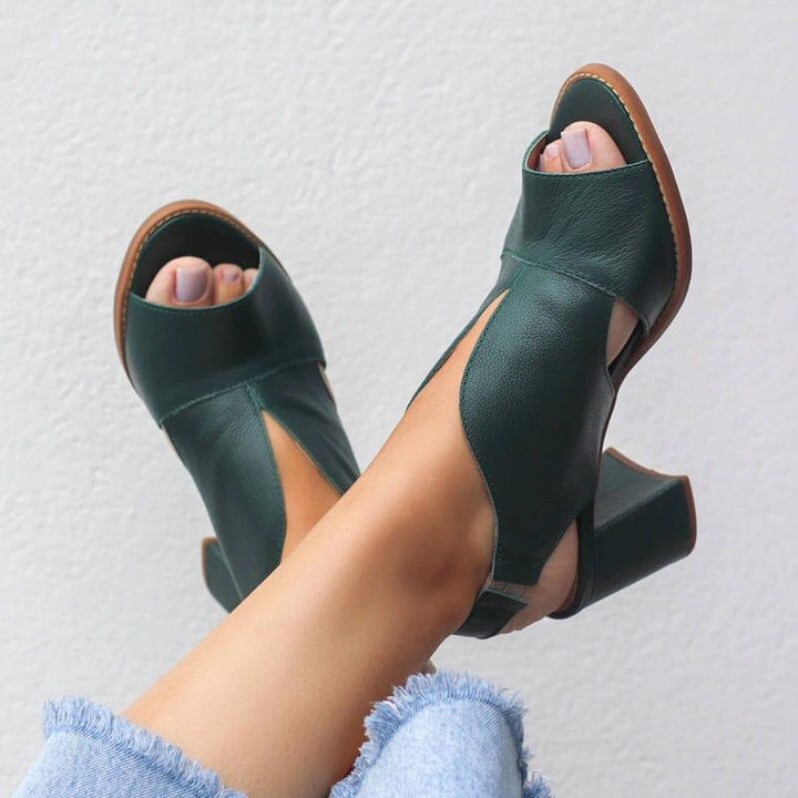 Women’s leather sandals with heel & comfort footbed – Selina-Army green-2.5-Nora Luxe
