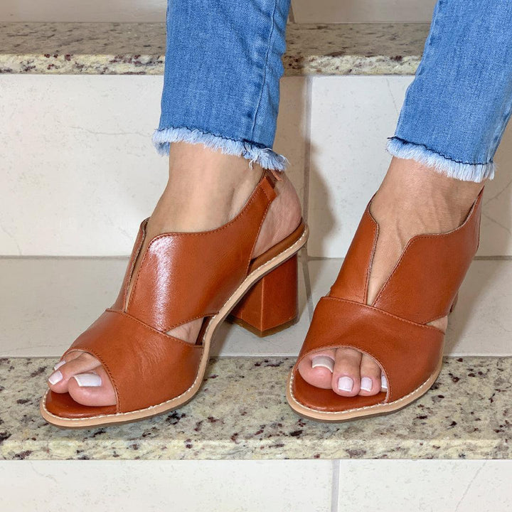 Women’s leather sandals with heel & comfort footbed – Selina-Beige-2.5-Nora Luxe