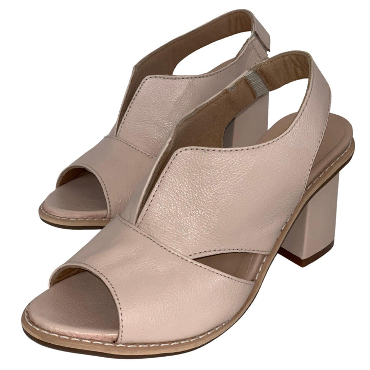 Women’s leather sandals with heel & comfort footbed – Selina-Beige-2.5-Nora Luxe