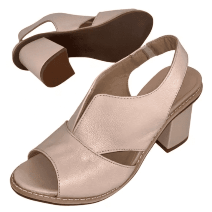 Women’s leather sandals with heel & comfort footbed – Selina-Beige-2.5-Nora Luxe