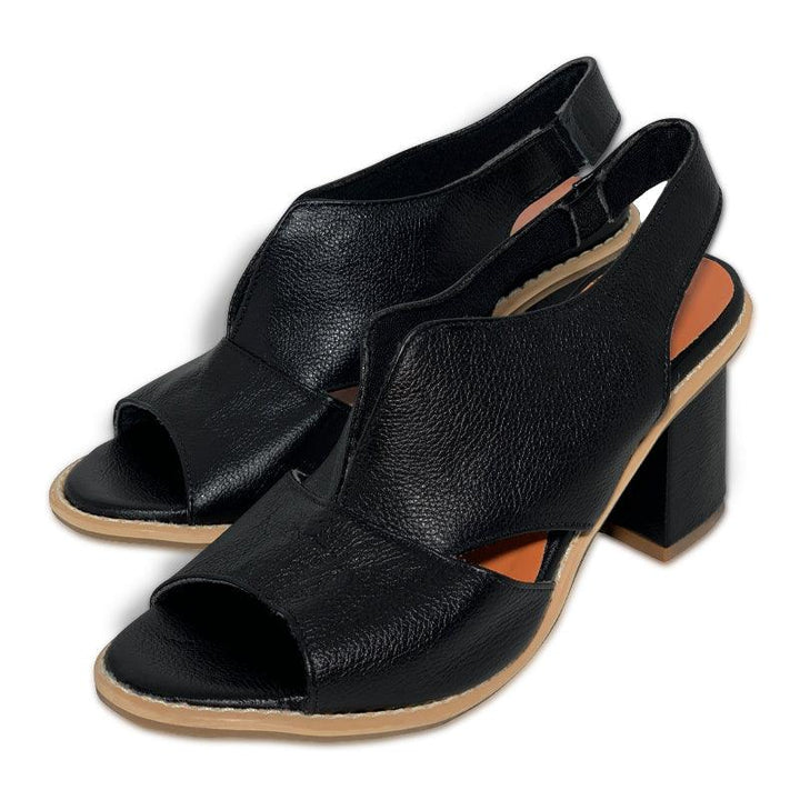 Women’s leather sandals with heel & comfort footbed – Selina-Beige-2.5-Nora Luxe