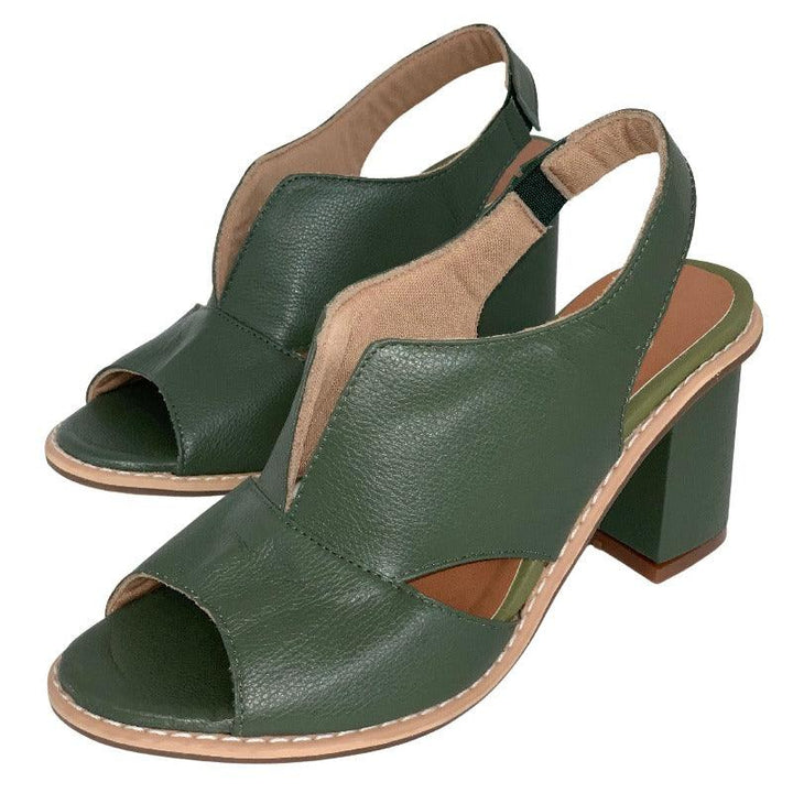 Women’s leather sandals with heel & comfort footbed – Selina-Beige-2.5-Nora Luxe