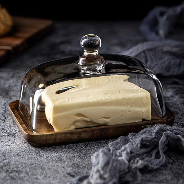 Wood and Glass Butter Holder - ButterElegance-Acacia-Nora Luxe