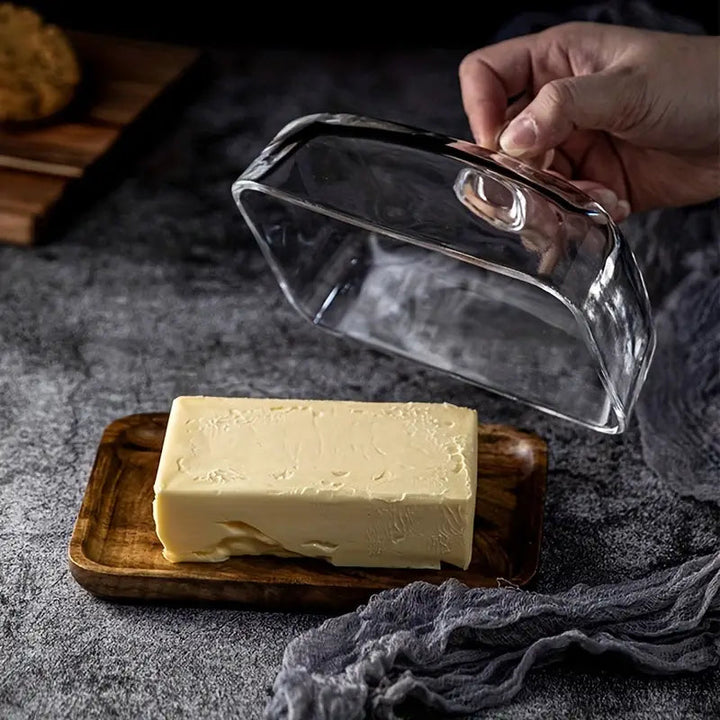 Wood and Glass Butter Holder - ButterElegance-Acacia-Nora Luxe