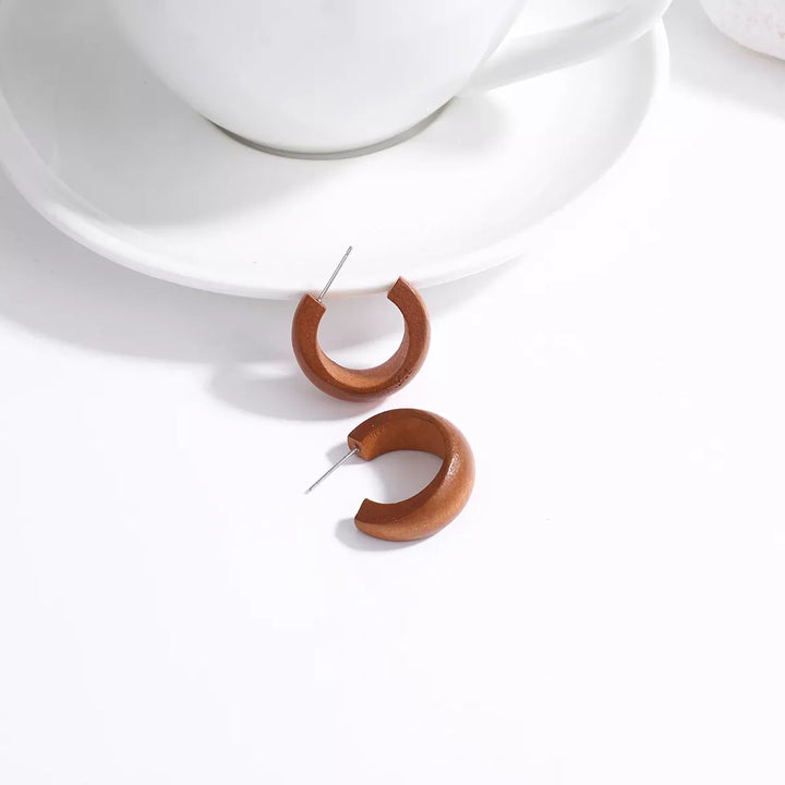 Wood and Rattan Drop Earrings | Unique Handmade Jewellery-HALF MOON-Nora Luxe