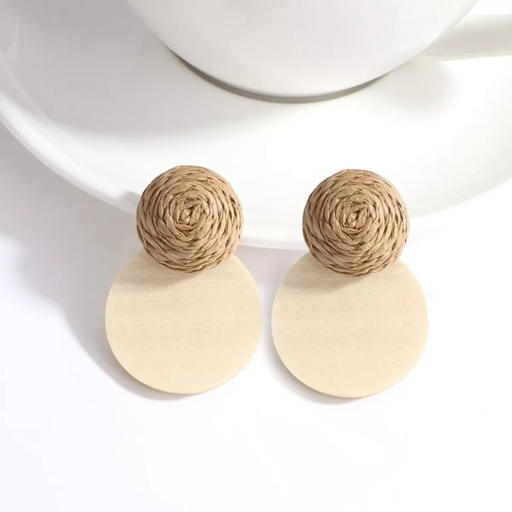 Wood and Rattan Drop Earrings | Unique Handmade Jewellery-ROUND 1-Nora Luxe