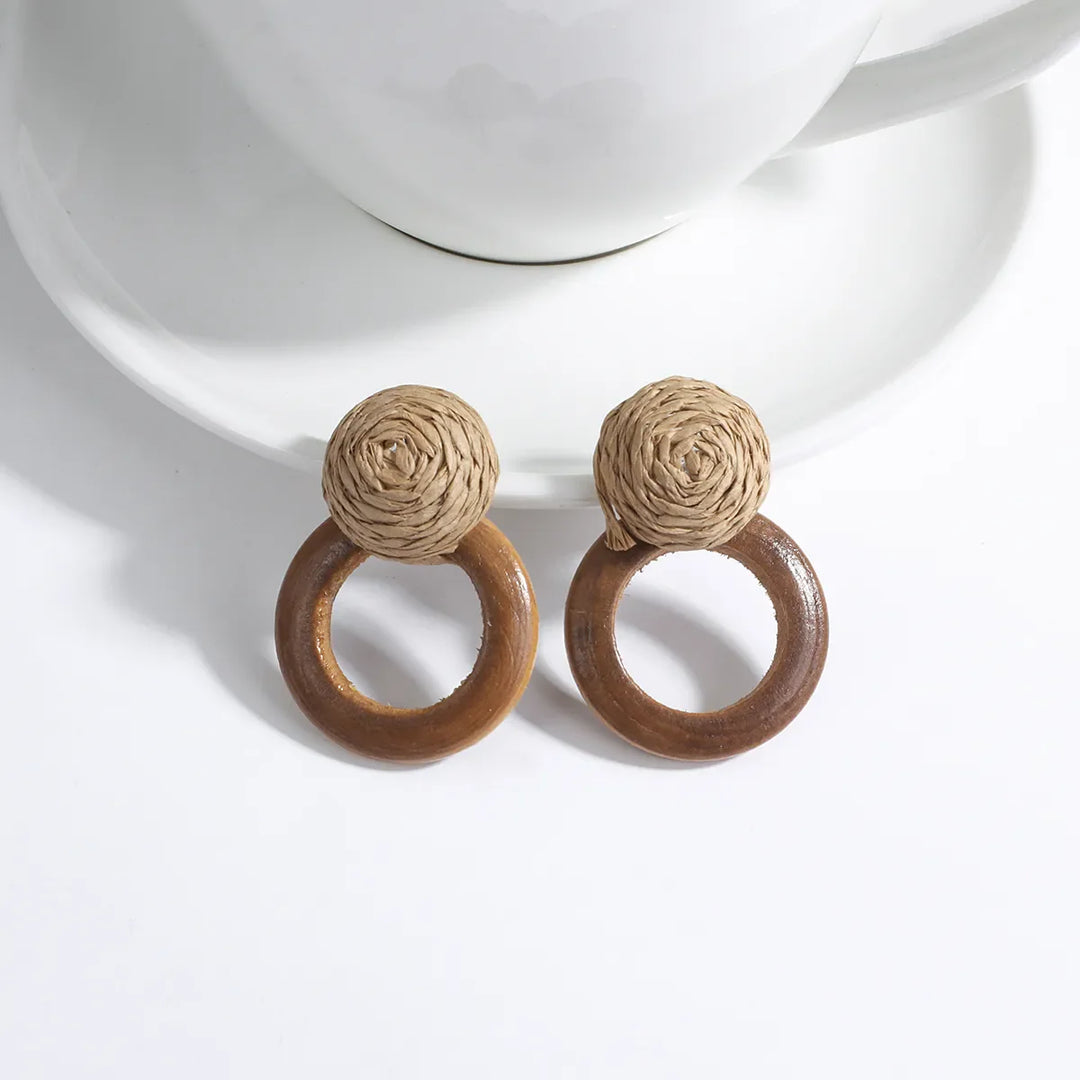 Wood and Rattan Drop Earrings | Unique Handmade Jewellery-ROUND 2-Nora Luxe