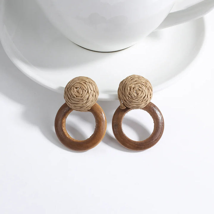 Wood and Rattan Drop Earrings | Unique Handmade Jewellery-ROUND 2-Nora Luxe