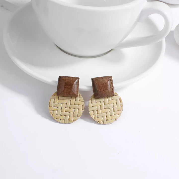 Wood and Rattan Drop Earrings | Unique Handmade Jewellery-ROUND 3-Nora Luxe