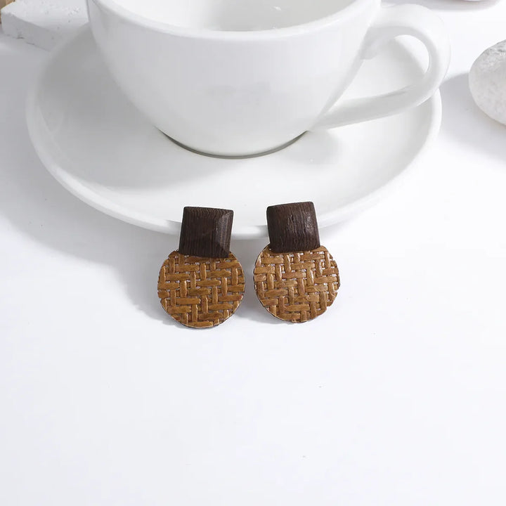 Wood and Rattan Drop Earrings | Unique Handmade Jewellery-ROUND 4-Nora Luxe