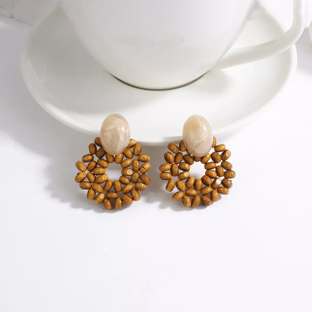 Wood and Rattan Drop Earrings | Unique Handmade Jewellery-ROUND 5-Nora Luxe