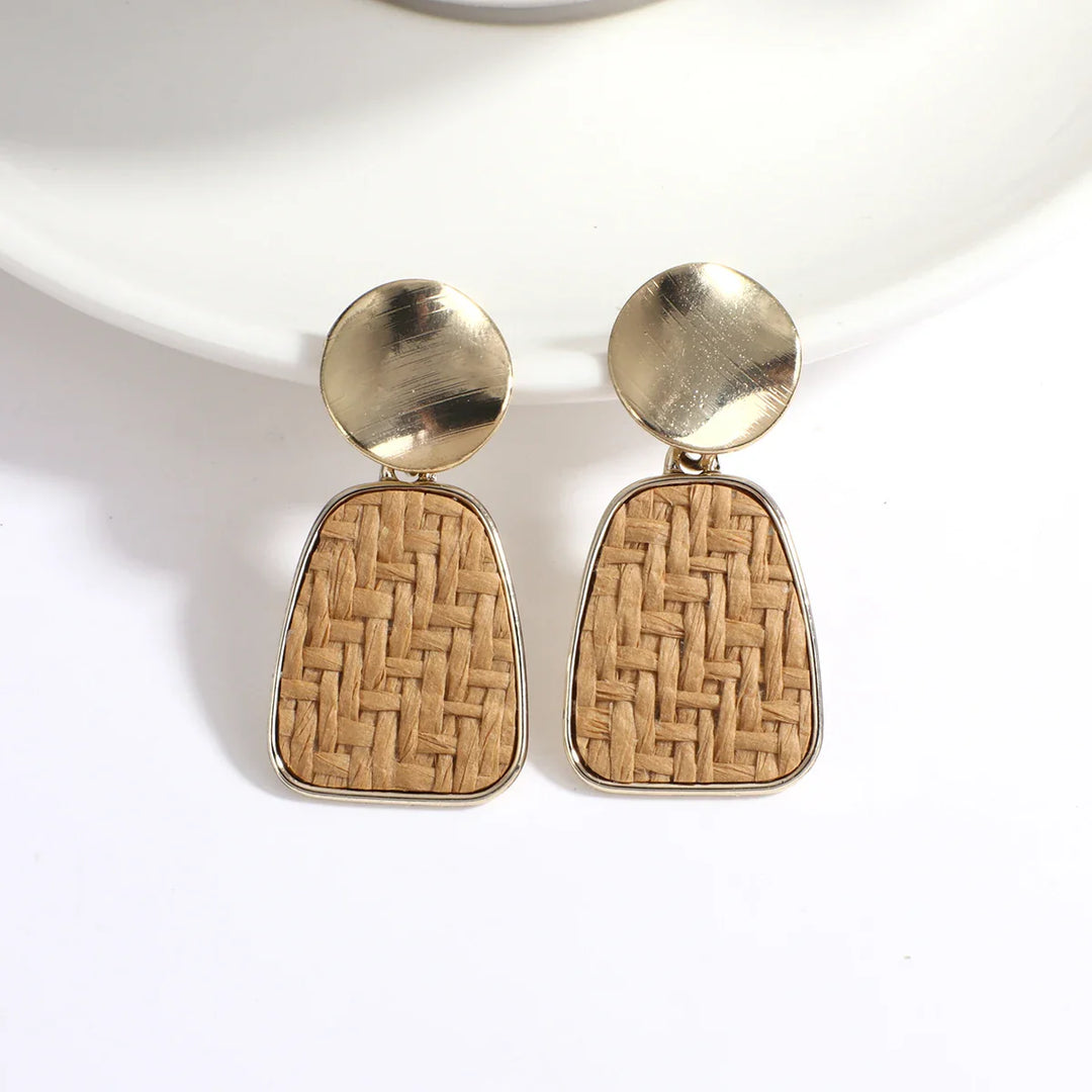 Wood and Rattan Drop Earrings | Unique Handmade Jewellery-ROUND 7-Nora Luxe