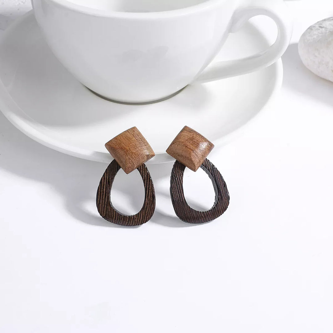 Wood and Rattan Drop Earrings | Unique Handmade Jewellery-TEARDROP 2-Nora Luxe
