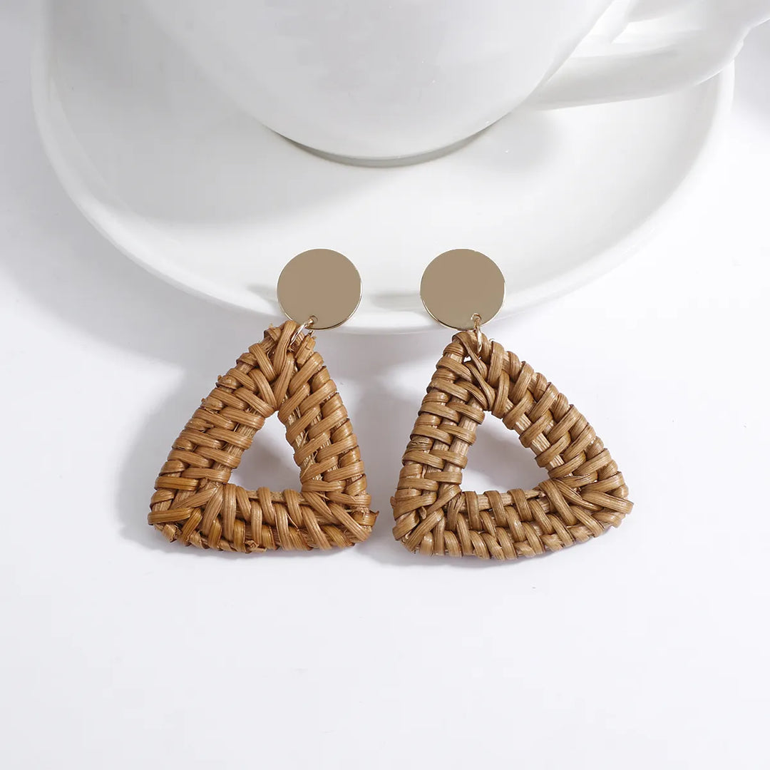 Wood and Rattan Drop Earrings | Unique Handmade Jewellery-TRIANGLE-Nora Luxe