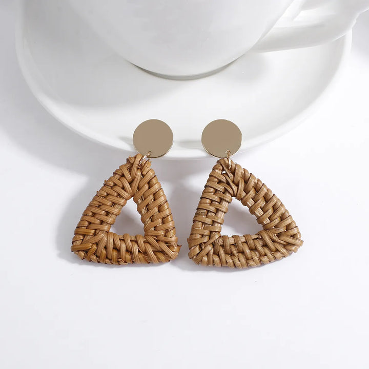 Wood and Rattan Drop Earrings | Unique Handmade Jewellery-TRIANGLE-Nora Luxe