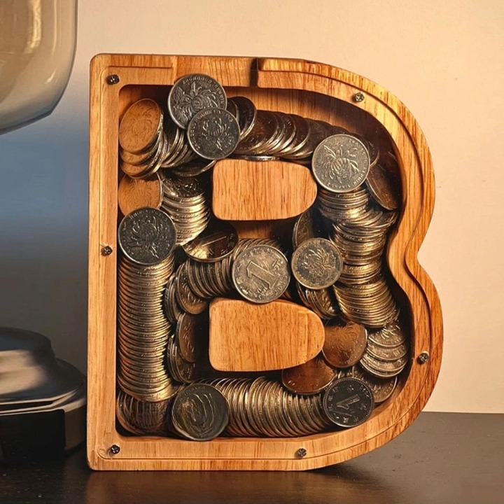 Wooden Alphabet Savings Box - LetterSaver-A-Nora Luxe