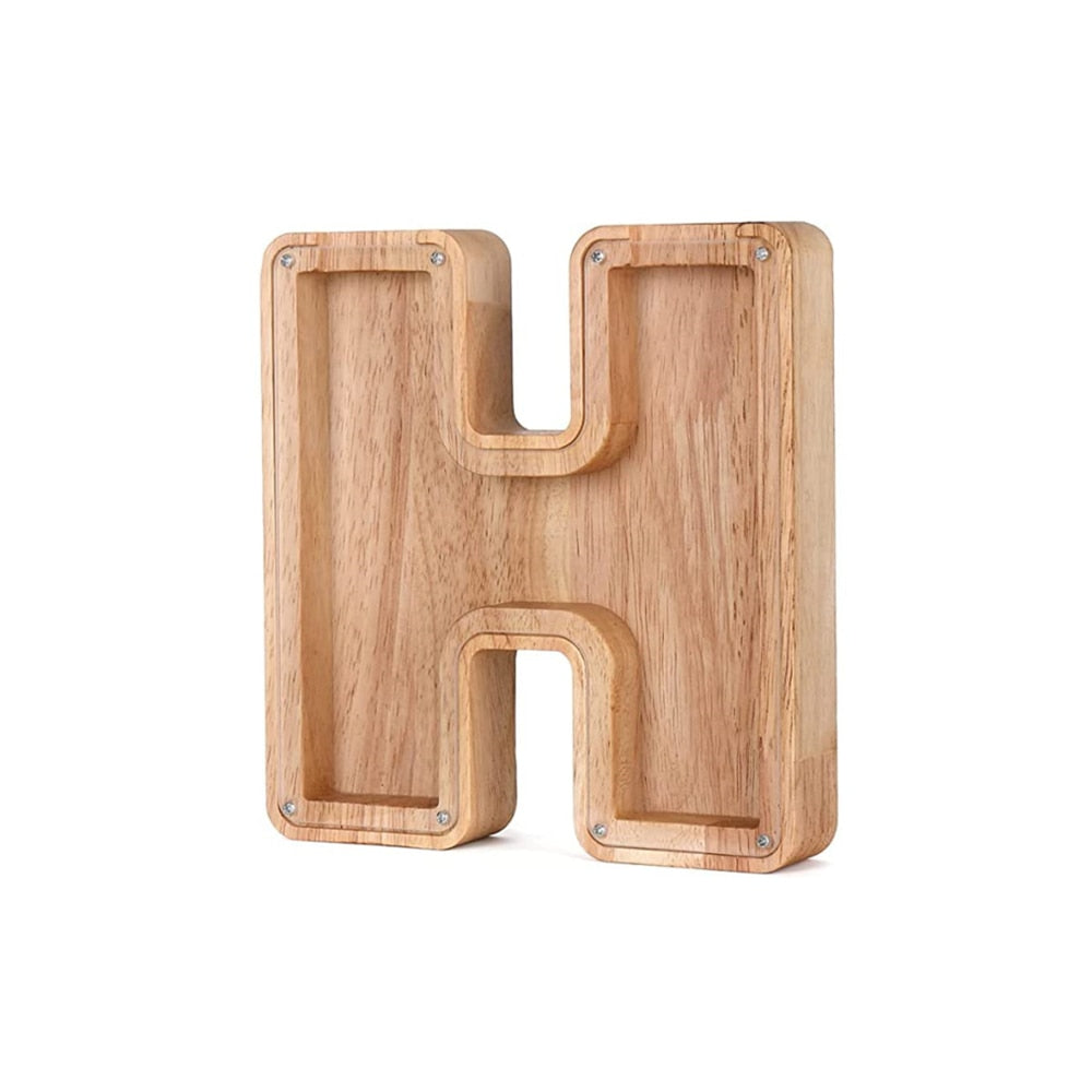 Wooden Alphabet Savings Box - LetterSaver-H-Nora Luxe