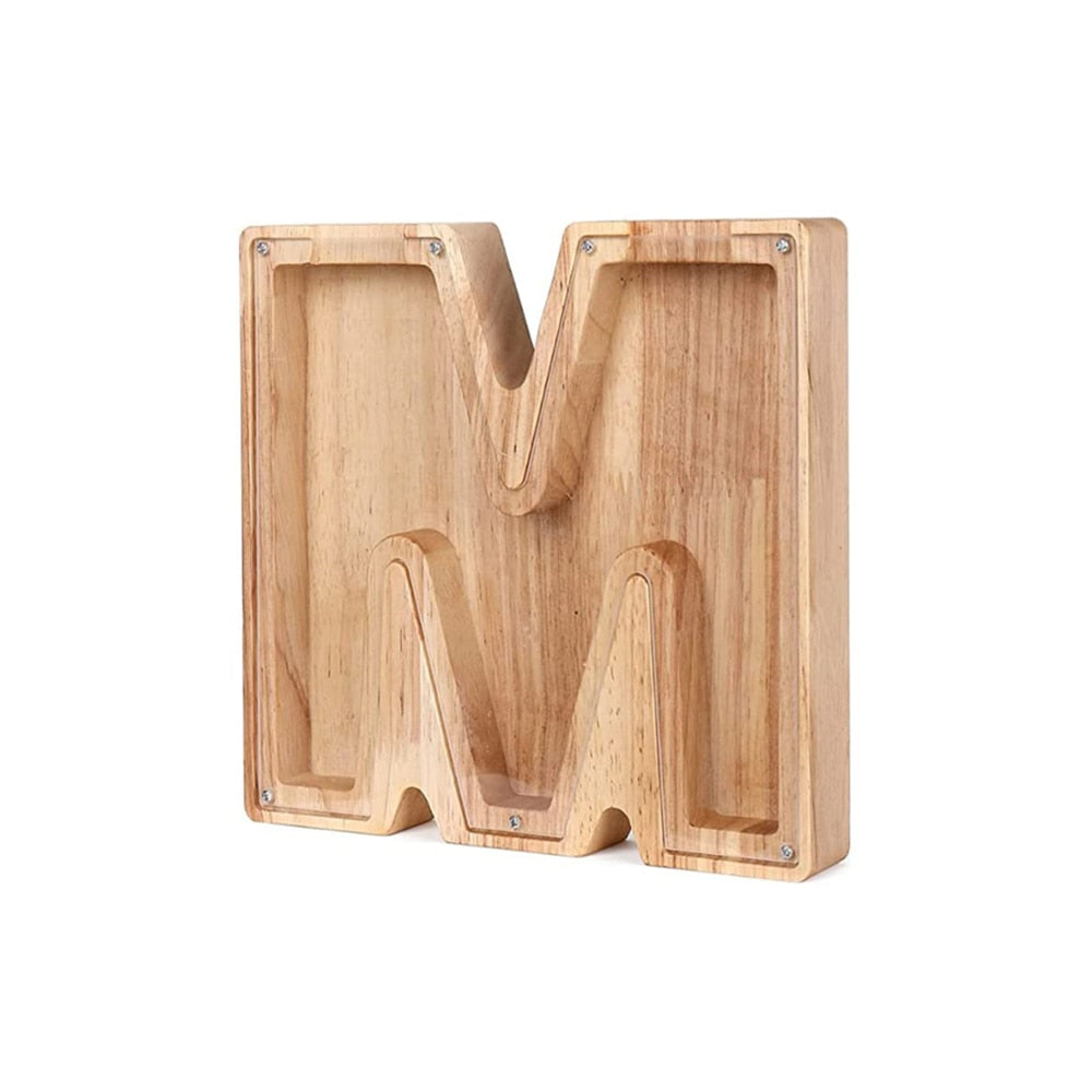 Wooden Alphabet Savings Box - LetterSaver-M-Nora Luxe