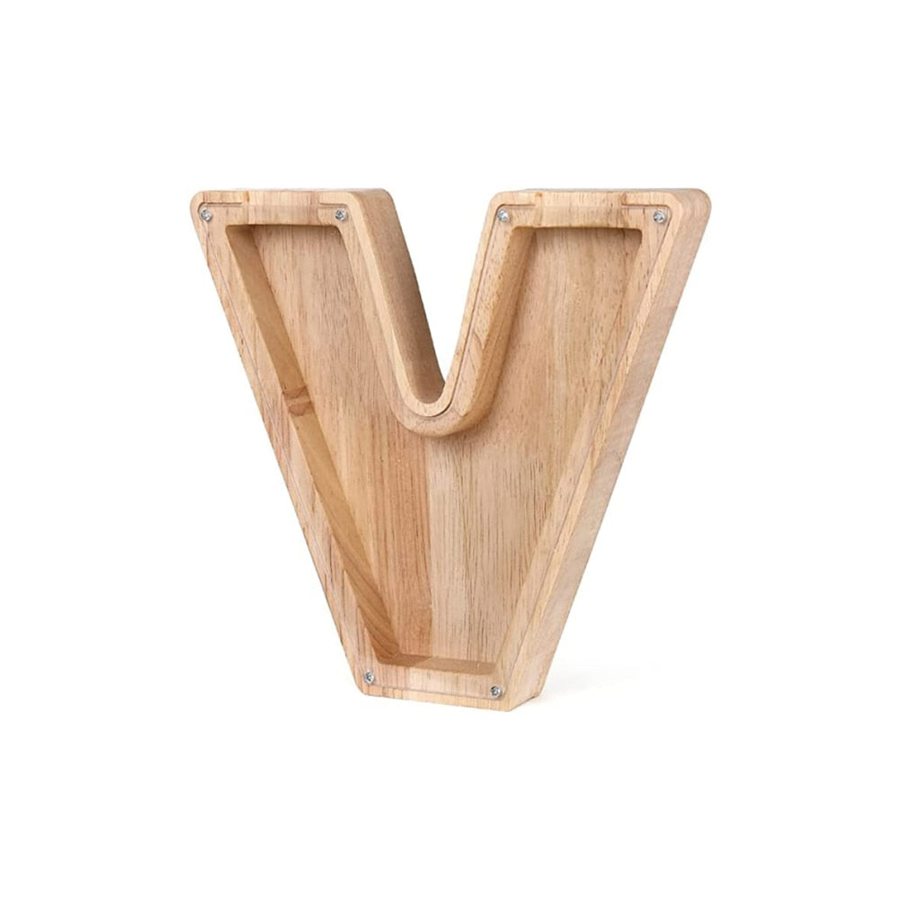 Wooden Alphabet Savings Box - LetterSaver-V-Nora Luxe