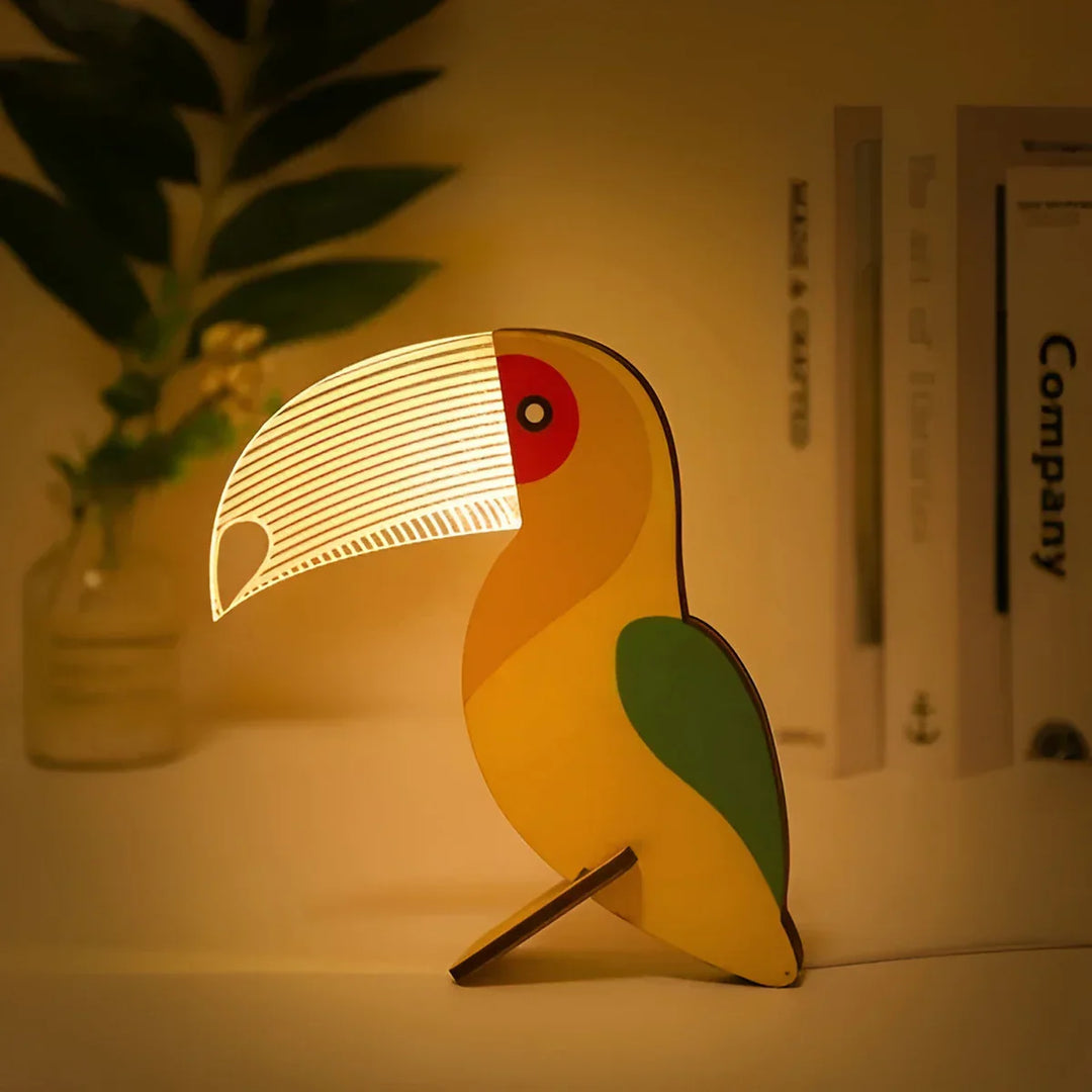 Wooden Animal Table Lamp - WildGlow-Toucan-Nora Luxe