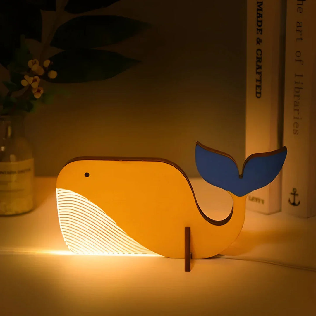 Wooden Animal Table Lamp - WildGlow-Whale-Nora Luxe