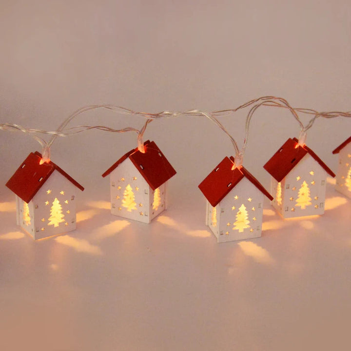 Wooden Christmas Houses With LED Lighting - GlowHouse-Red-Nora Luxe