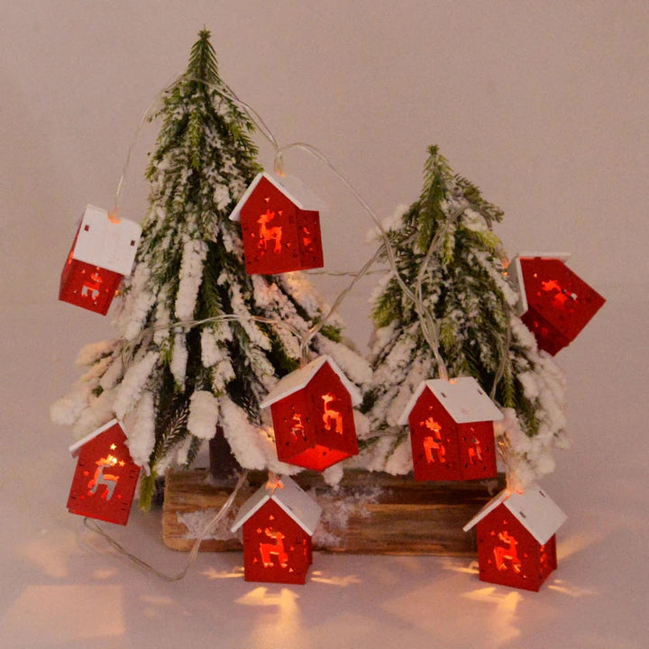 Wooden Christmas Houses With LED Lighting - GlowHouse-Red-Nora Luxe