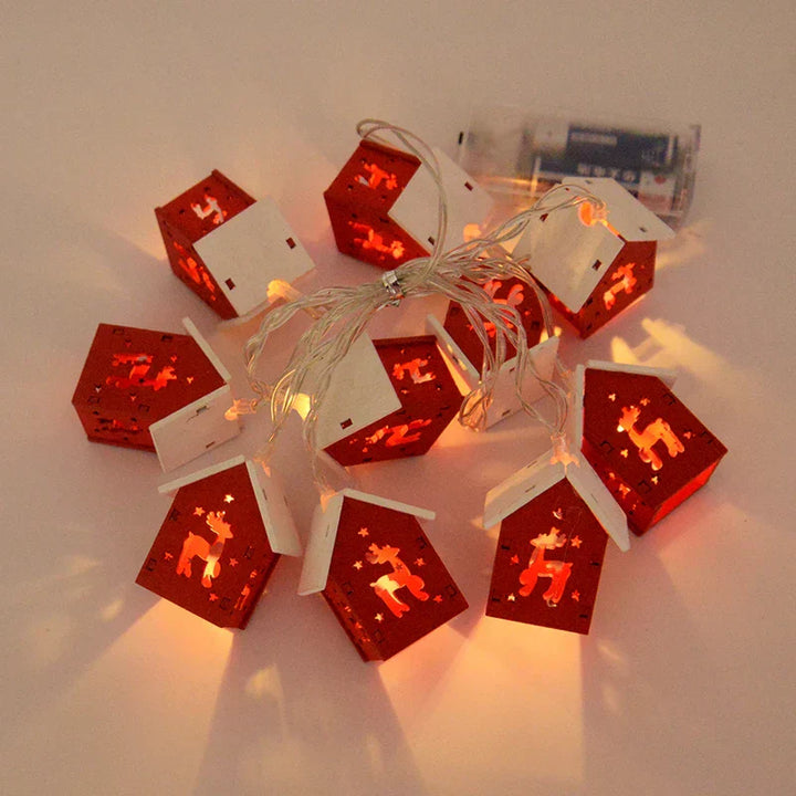 Wooden Christmas Houses With LED Lighting - GlowHouse-Red-Nora Luxe