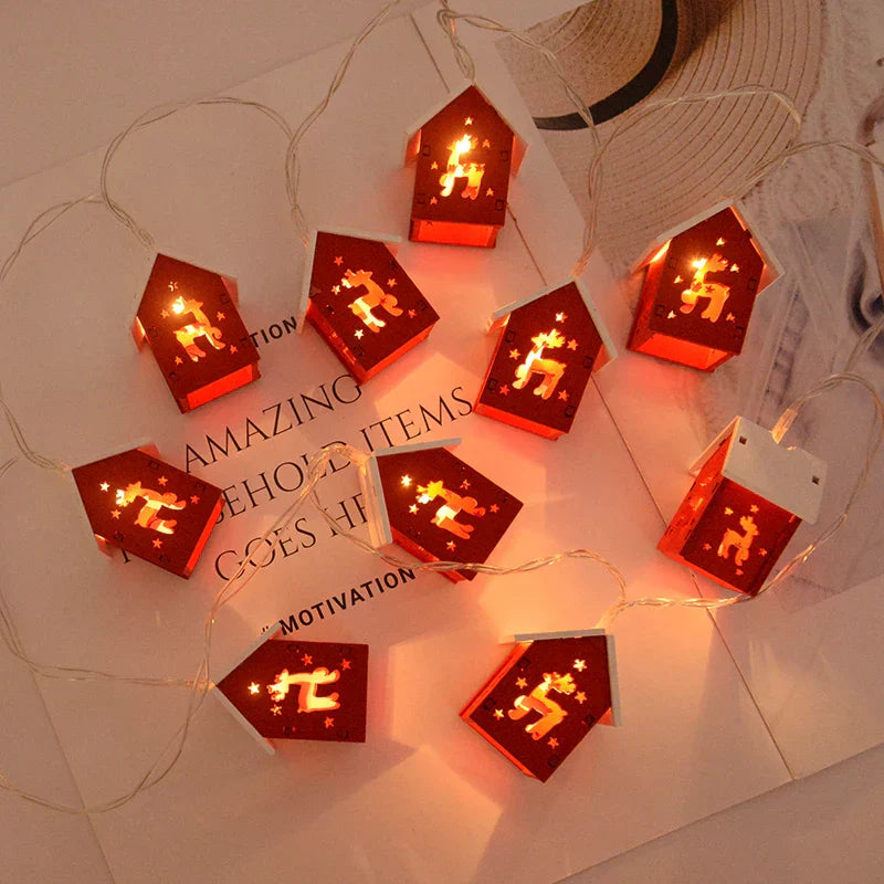 Wooden Christmas Houses With LED Lighting - GlowHouse-Red-Nora Luxe