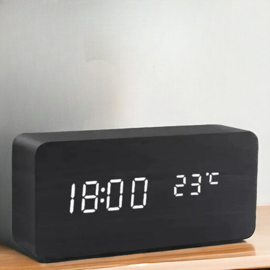 Wooden LED Clock with Voice Control - EcoClock-Brown Triangle-Nora Luxe